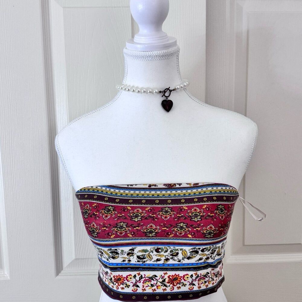 Boho Patterned Cropped Tube Top Small
